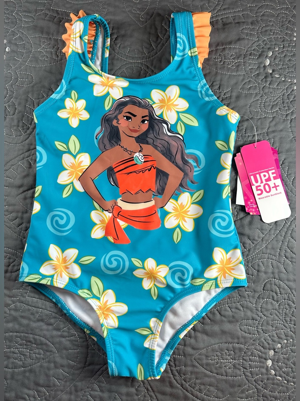 Disney Girls Moana Blue Floral One Piece Swimsuit NWT Size 4